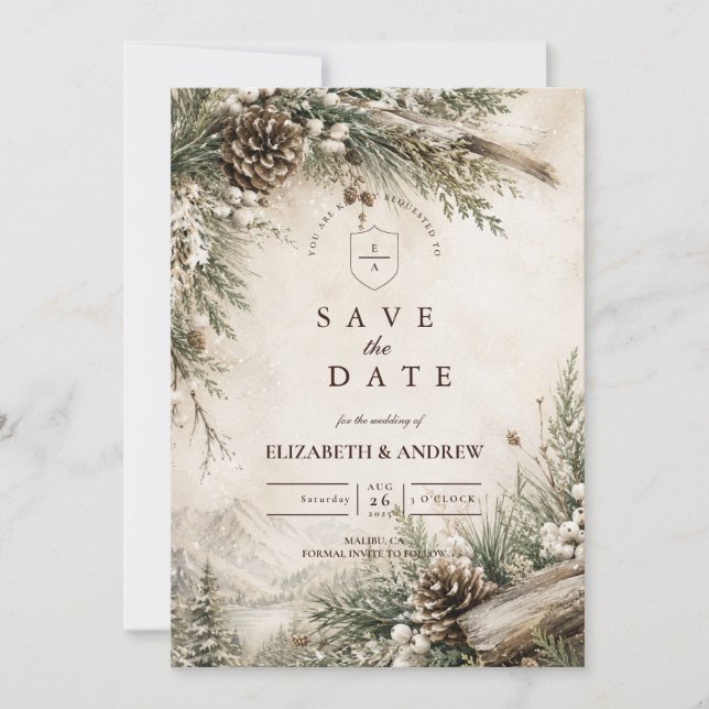 Rustic Rustic Winter Wedding Save The Date (Front)