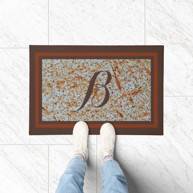 Rustic Rusty Metal Custom Monogram Design Doormat (Indoor)