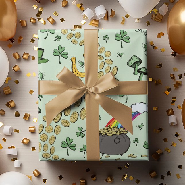 Rustic S Pattern Green Irish Shamrocks St Patricks Wrapping Paper (Elegant yet whimsical St Patricks Day Theme. Pots of gold, rainbows, shamrock coins, Irish Blessings)