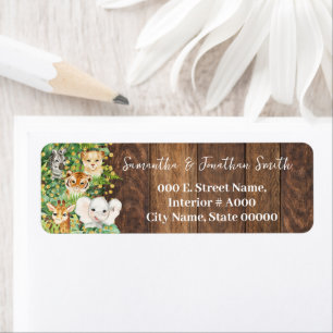 Rustic Safari Animals Baby Shower Return Address Label