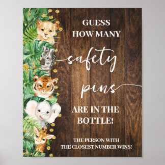 Rustic Safari How Many Safety Pin Baby Shower Game Poster