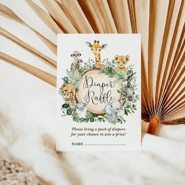 Rustic Safari Jungle Animals Baby Diaper Raffle Enclosure Card (Creator Uploaded)