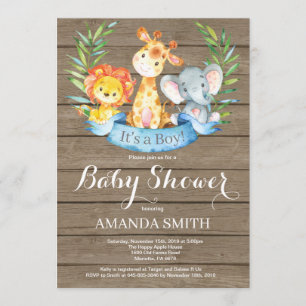 Rustic Safari Jungle Animals Boy Baby Shower Invitation