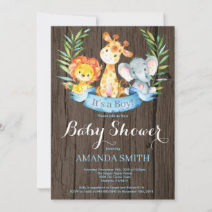 Rustic Safari Jungle Animals Boy Baby Shower Invitation