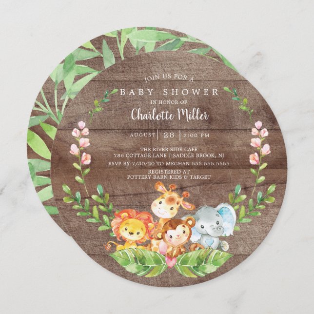 Rustic Safari Jungle Animals Boys Baby Shower Invitation (Front/Back)