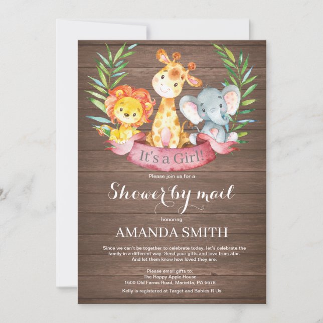 Rustic Safari Jungle Girl Baby Shower by Mail Invitation (Front)
