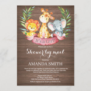 Rustic Safari Jungle Girl Baby Shower by Mail Invitation