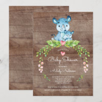 RUSTIC Safari Jungle Hippo Baby Shower Invitation