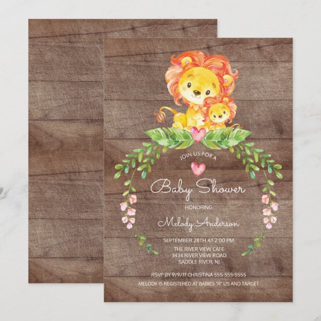 Rustic Safari Jungle Lion Baby Shower Invitation (Front/Back)