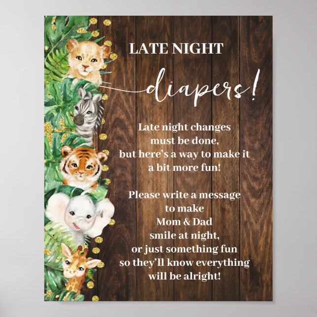 Rustic Safari Late Night Diapers Shower Game Poster (Front)