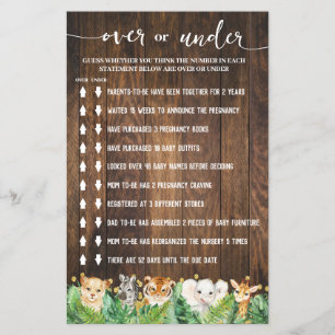 Rustic Safari Over or Under Baby Shower Game Card