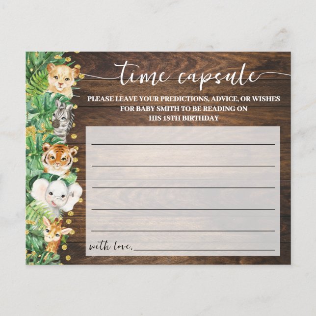 Rustic Safari Time Capsule Baby Shower Advice Card (Front)