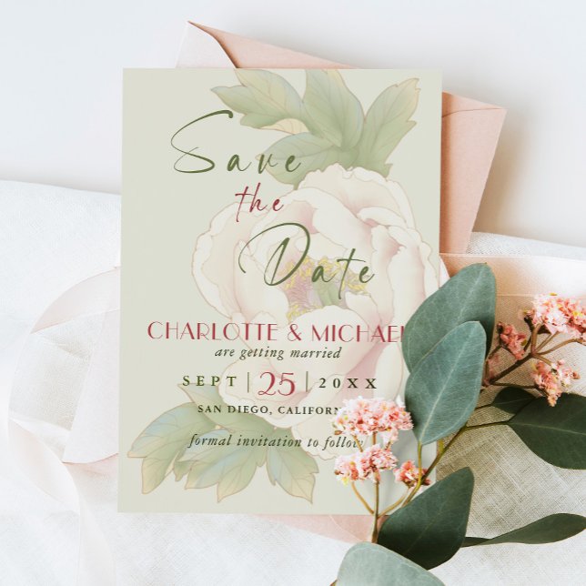 Rustic Sage and Blush Peony Wedding Save the Date (Creator Uploaded)