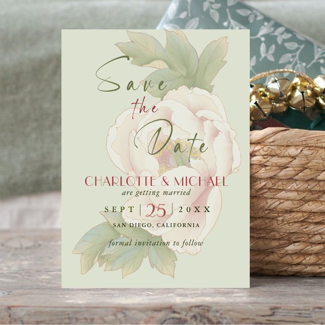 Rustic Sage and Blush Peony Wedding Save the Date Magnetic Invitation (Creator Uploaded)