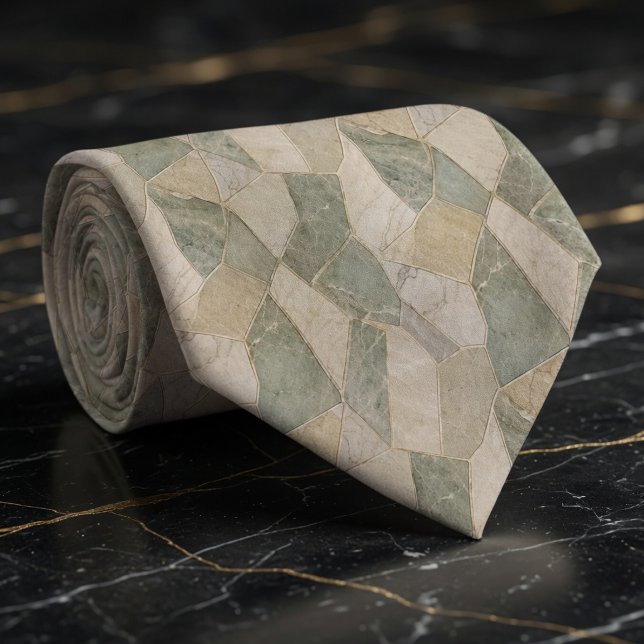 Rustic Sage and Cream Marble Geometric Mosaic  Tie (Creator Uploaded)