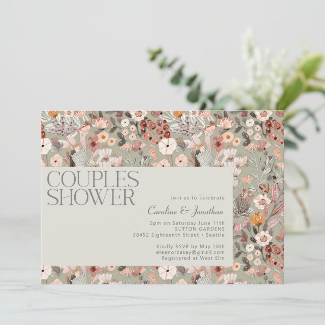 Rustic Sage Botanical Boho Couples Shower Invitation (Standing Front)