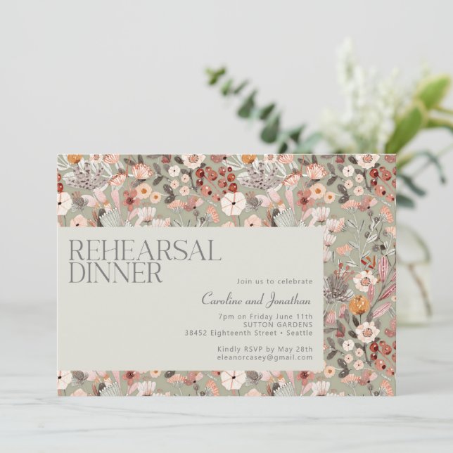 Rustic Sage Botanical Boho Rehearsal Dinner Invitation (Standing Front)
