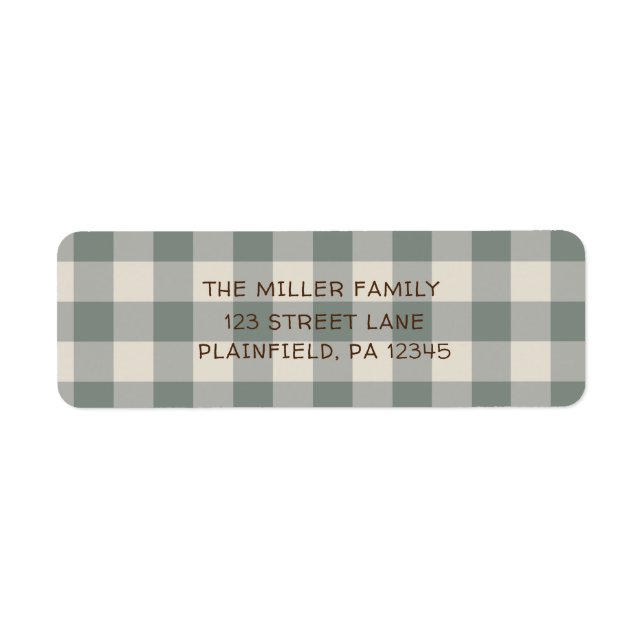 Rustic Sage Buffalo Plaid Return Address Label (Front)