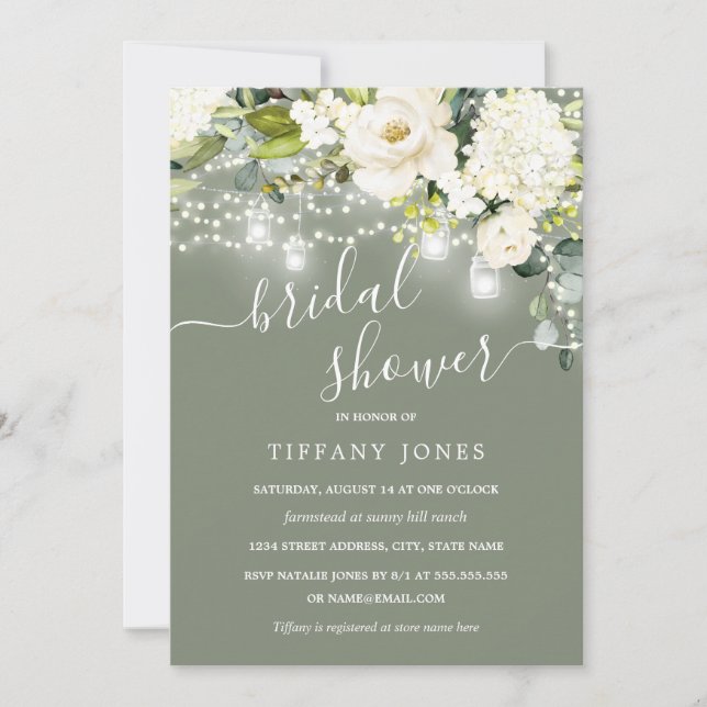 Rustic Sage Champagne Floral Bridal Shower Invitation (Front)