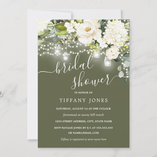 Rustic Sage Champagne Floral Bridal Shower Invitation (Front)