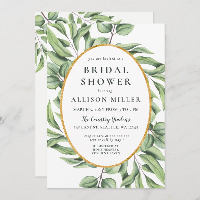 Rustic Sage Eucalyptus Greenery Bridal Shower Invitation (Front/Back)