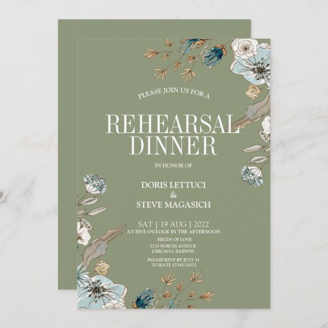 Rustic Sage Floral Rehearsal Dinner Invitation (Front/Back)