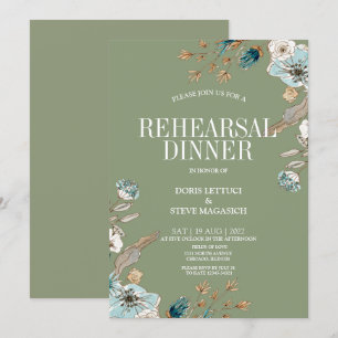 Rustic Sage Floral Rehearsal Dinner Invitation