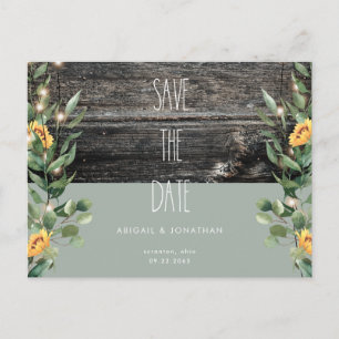 Rustic Sage Foliage Sunflower Save Date Invitation Postcard