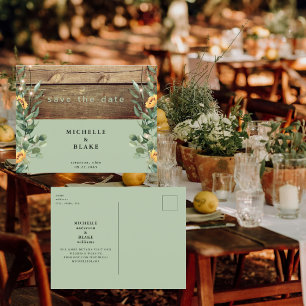 Rustic Sage Foliage Sunflower Save the Date Postcard