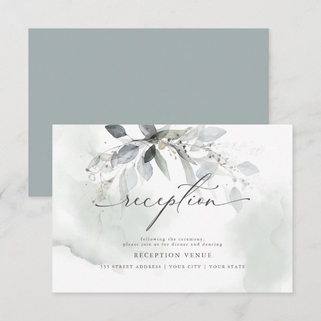 Rustic Sage Foliage Watercolor Reception Invitation (Front/Back)