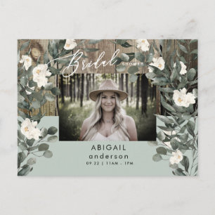 Rustic Sage Foliage White Floral Bridal Shower Postcard