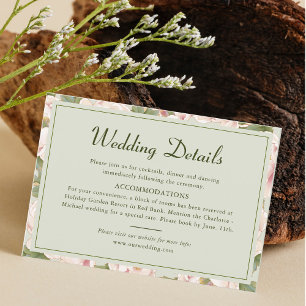 Rustic Sage green and Blush Floral Wedding Details Enclosure Card