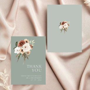 Rustic Sage Green and Peach Floral Thank You Card