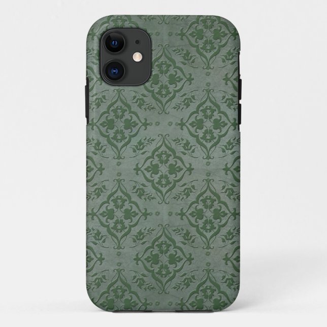 Rustic Sage Green and Pewter Damask Case-Mate iPhone Case (Back)