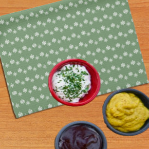 Rustic Sage Green and White Snowflakes Tea Towel