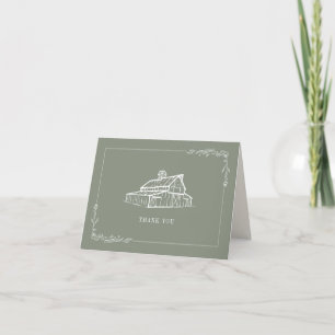 Rustic Sage Green Barn Farm Wedding Thank You Card