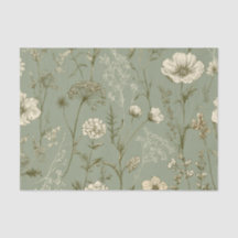 Rustic Sage Green Bold Vintage Floral