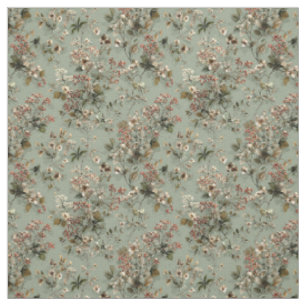 Rustic Sage Green Botanical Bold Vintage Floral Fabric