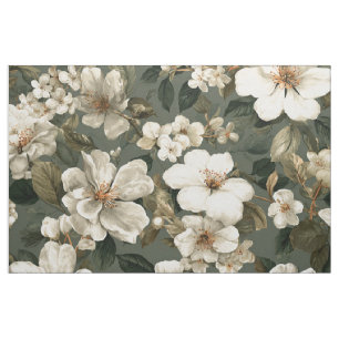 Rustic Sage Green Botanical Bold Vintage Floral Fabric