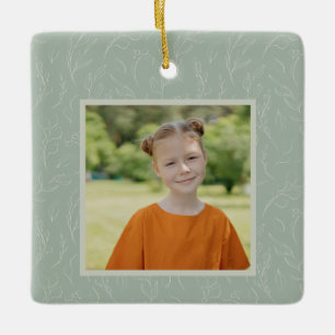 Rustic Sage Green Botanical Floral Custom Photo   Ceramic Ornament
