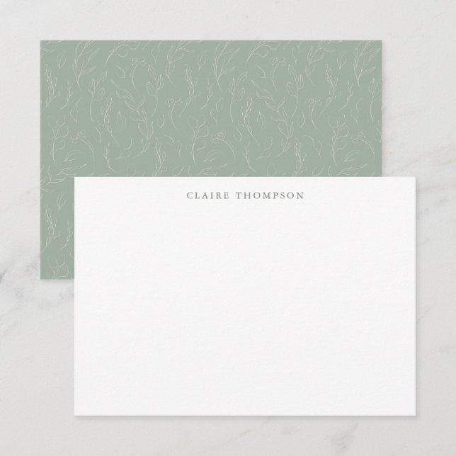 Rustic Sage Green Botanical Personalised Name  Card (Front/Back)