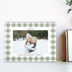 Rustic Sage Green Buffalo Check 2025 Photo Calendar