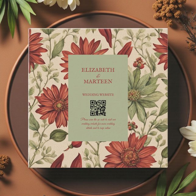 Rustic Sage Green & Burgundy Red Floral Autumn Enclosure Card (Creator Uploaded)