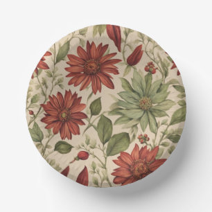 Rustic Sage Green & Burgundy Red Floral Autumn Paper Plate