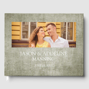 Rustic Sage Green Burlap Linen Two Photo Wedding Guest Book