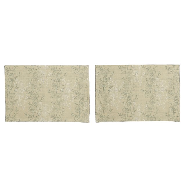  Rustic Sage Green Daisies on beige background Pillowcase (Front-Set)