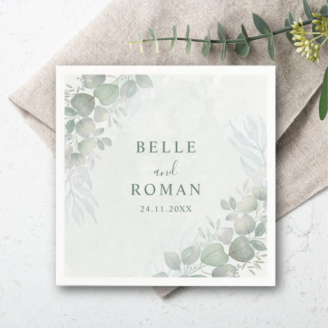 Rustic Sage Green Eucalyptus Greenery Wedding Napkin (Creator Uploaded)