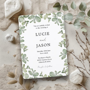 Rustic Sage Green Eucalyptus Watercolor Wedding Invitation