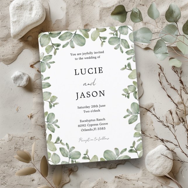 Rustic Sage Green Eucalyptus Watercolor Wedding Invitation (Creator Uploaded)