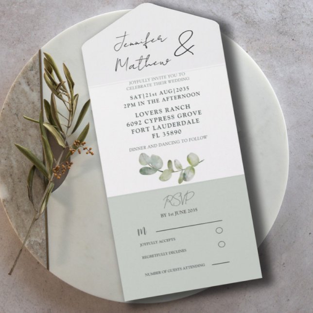  Rustic Sage Green Eucalyptus Wedding  All In One Invitation (Creator Uploaded)